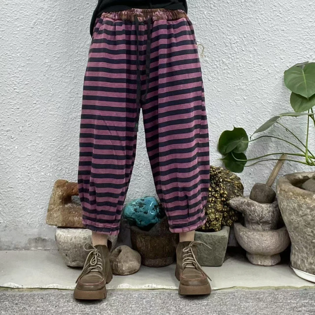 2580横条纹炒色毛巾圈卫裤休闲裤（长78臀围122脚口44