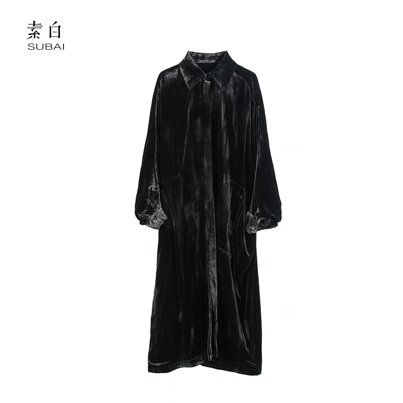 丝绒长款过膝蝙蝠袖风衣外套802809