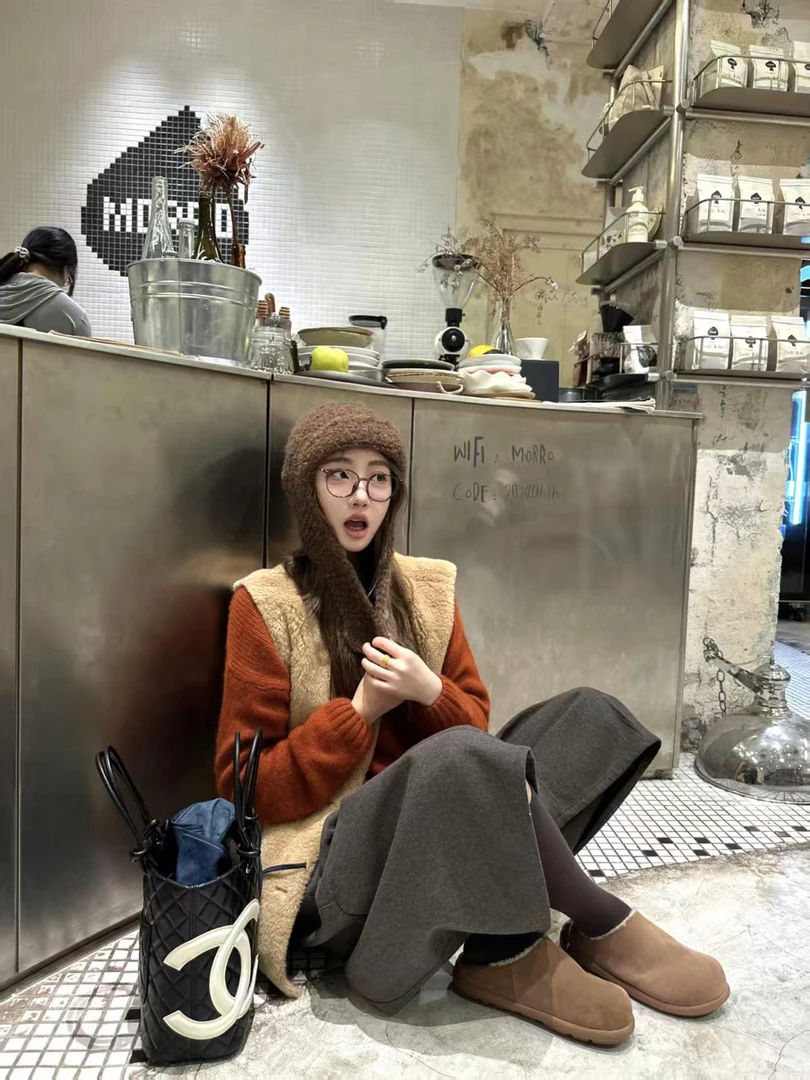 美式复古韩系一整套外套马甲背心女秋冬叠穿长袖针织毛衣阔腿裤子