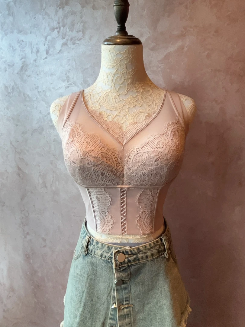 睫毛蕾丝抹胸设计大胸显小塑型美体内衣9726