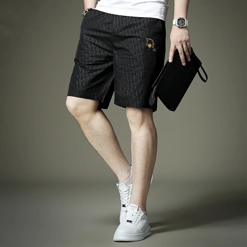 欧货潮牌高端休闲短裤男2025刺绣徽章沙滩中裤男士五分裤小标裤子