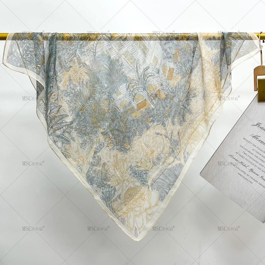 美丝宸【丛林】高端70西丽纱方巾薄款夏季小丝巾百搭领巾法式搭配