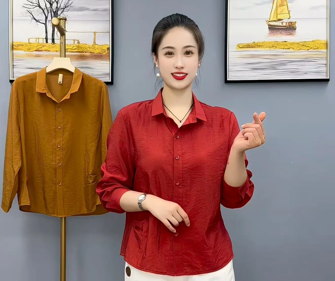 早秋新款时尚洋气百搭气质遮肉显瘦长袖衬衫513款