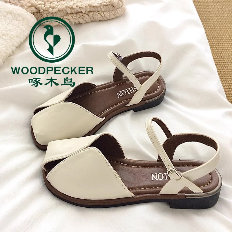 啄木鸟包头凉鞋女2025新款夏季韩版森系复古仙女风休闲软底罗马鞋