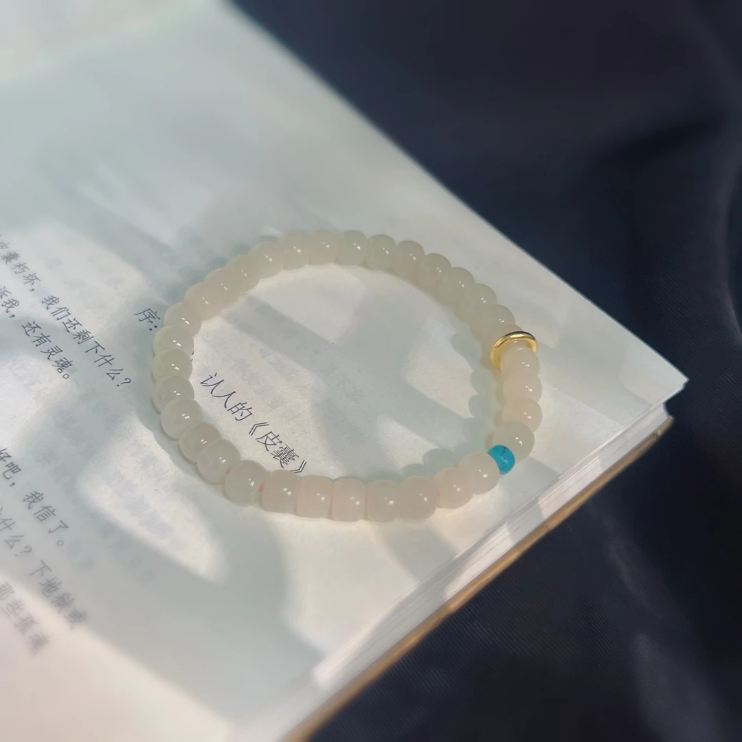 和田玉*藕粉*老型珠手串*原创*6mm气质轻奢百搭