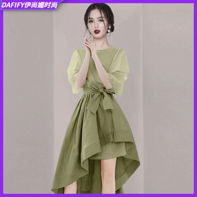 l设计感2024新款欧美时尚套装女夏T恤连衣裙不规则半身裙两件套I