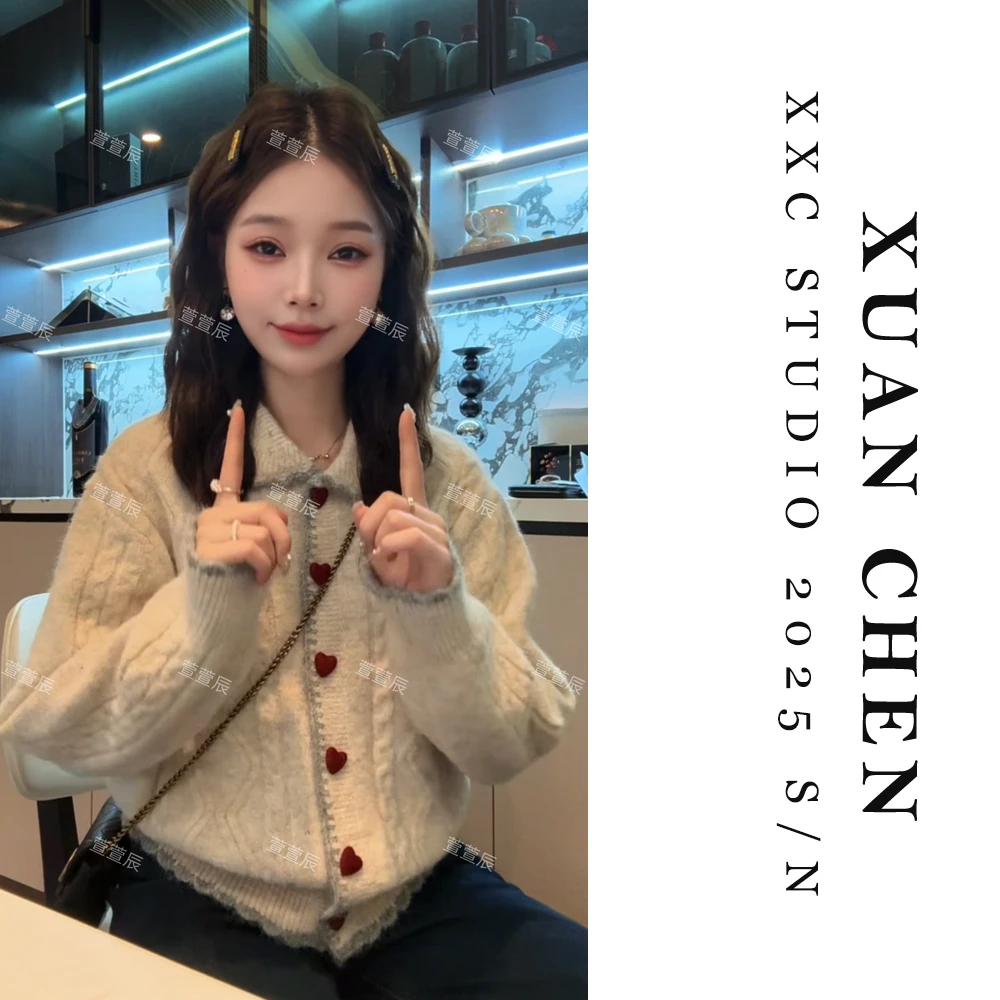 【爱心软糖】时尚厚款毛衣女秋冬韩版慵懒风针织衫开衫外套女9005
