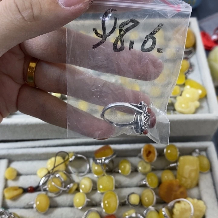 蜜蜡裸石银S925镶嵌戒指