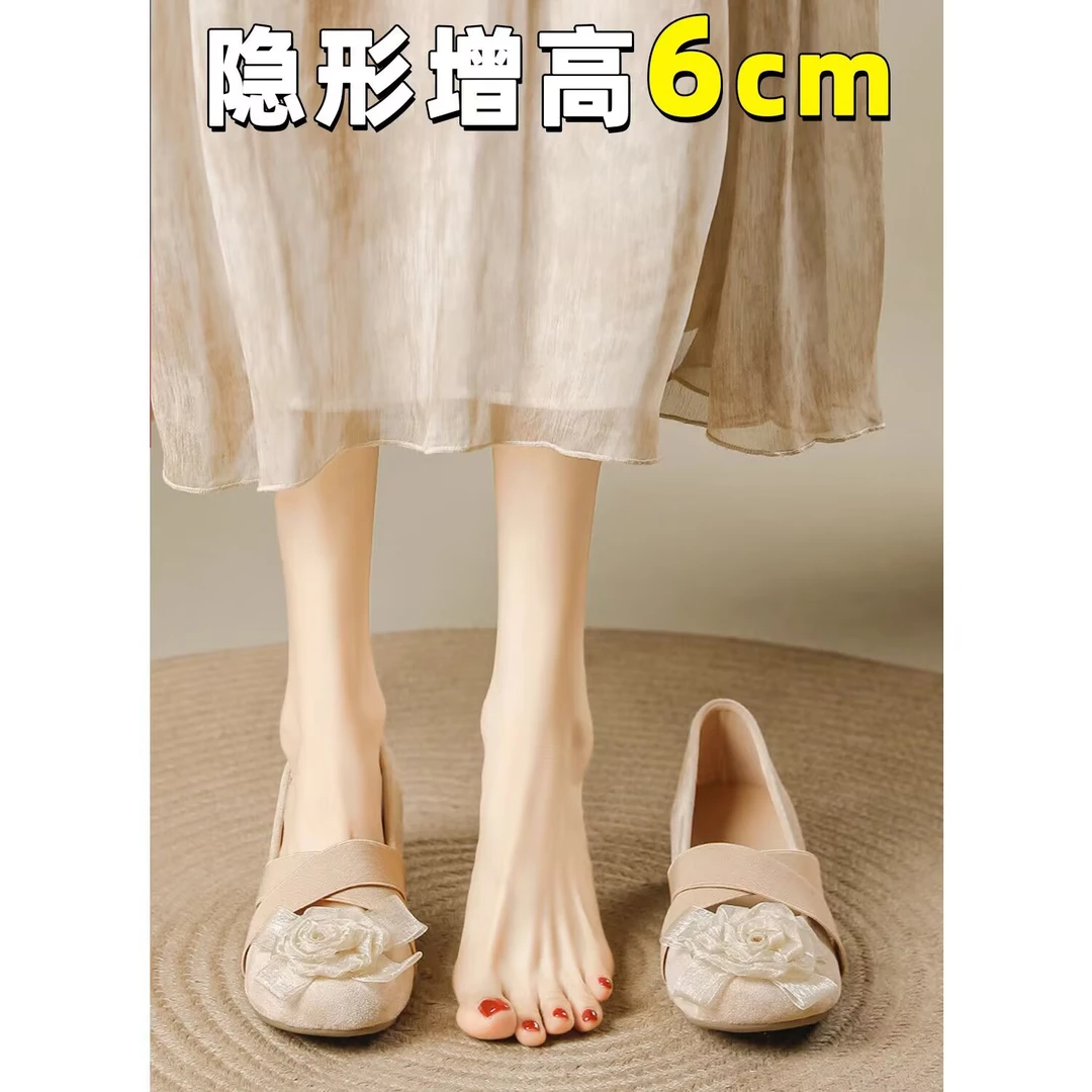 6cm小个子内增高山茶花交叉带春秋芭蕾鞋粗跟玛丽珍单鞋女