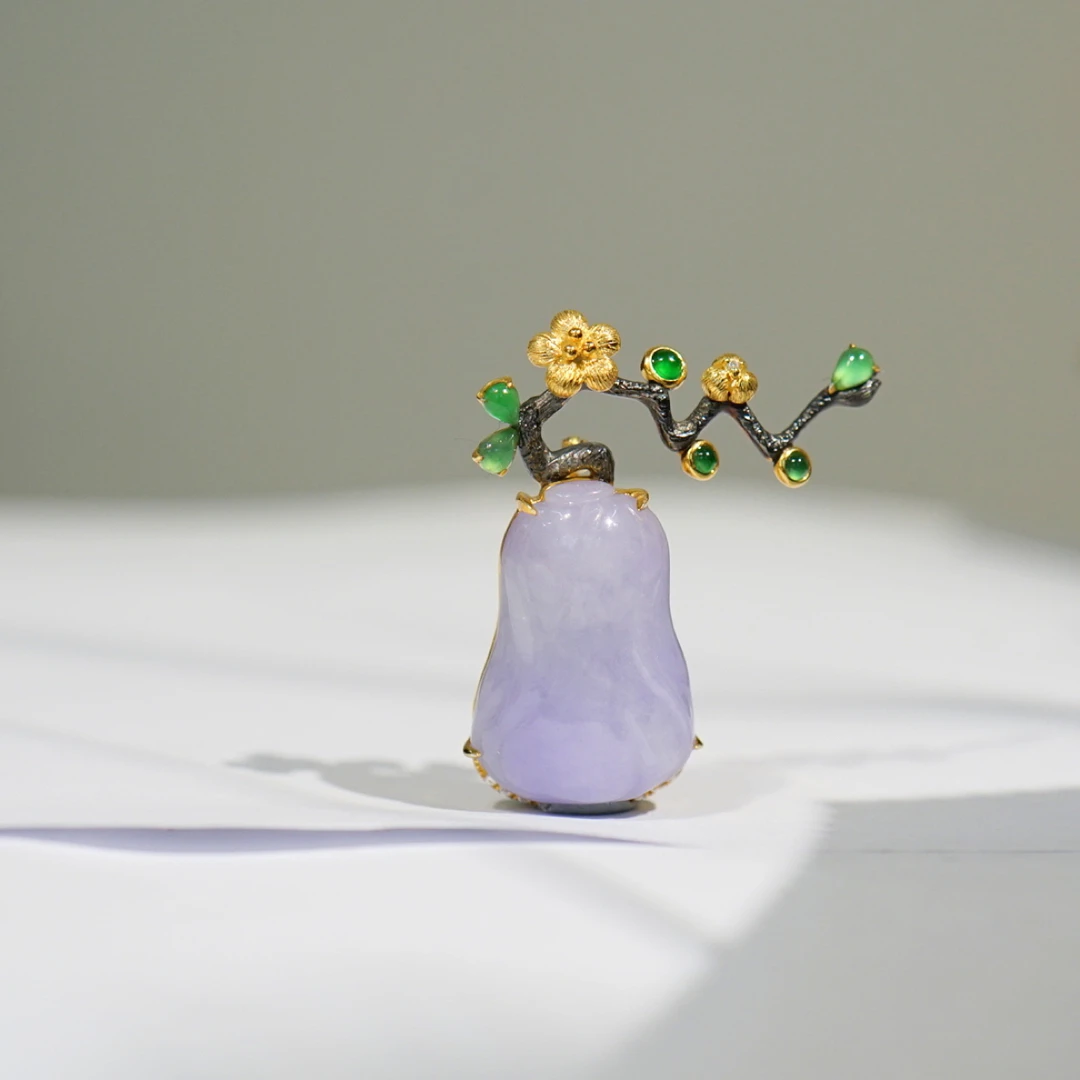 s925银镶嵌紫罗兰花瓶胸针