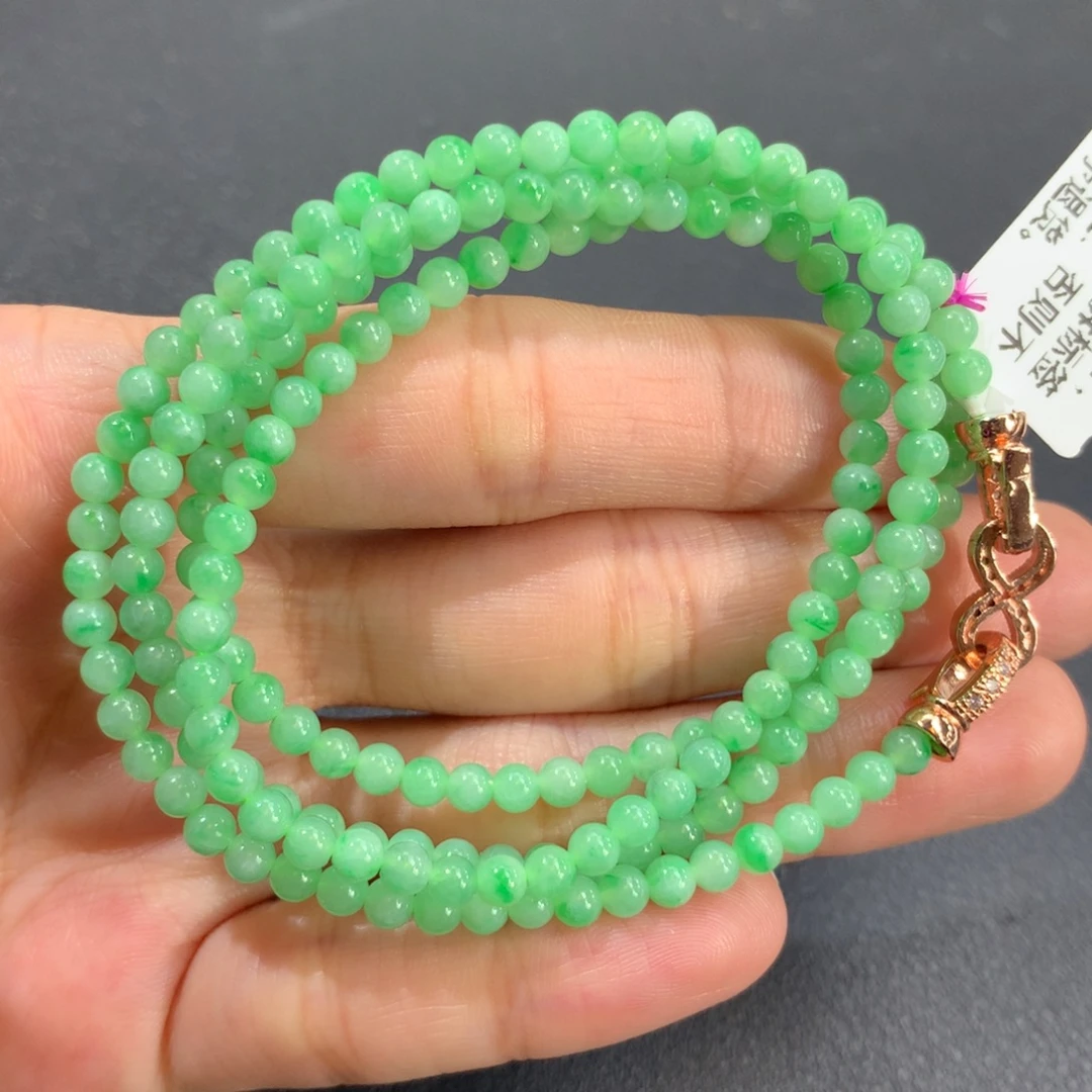 翡翠未镶嵌手串卡3.5细润果绿小米项链