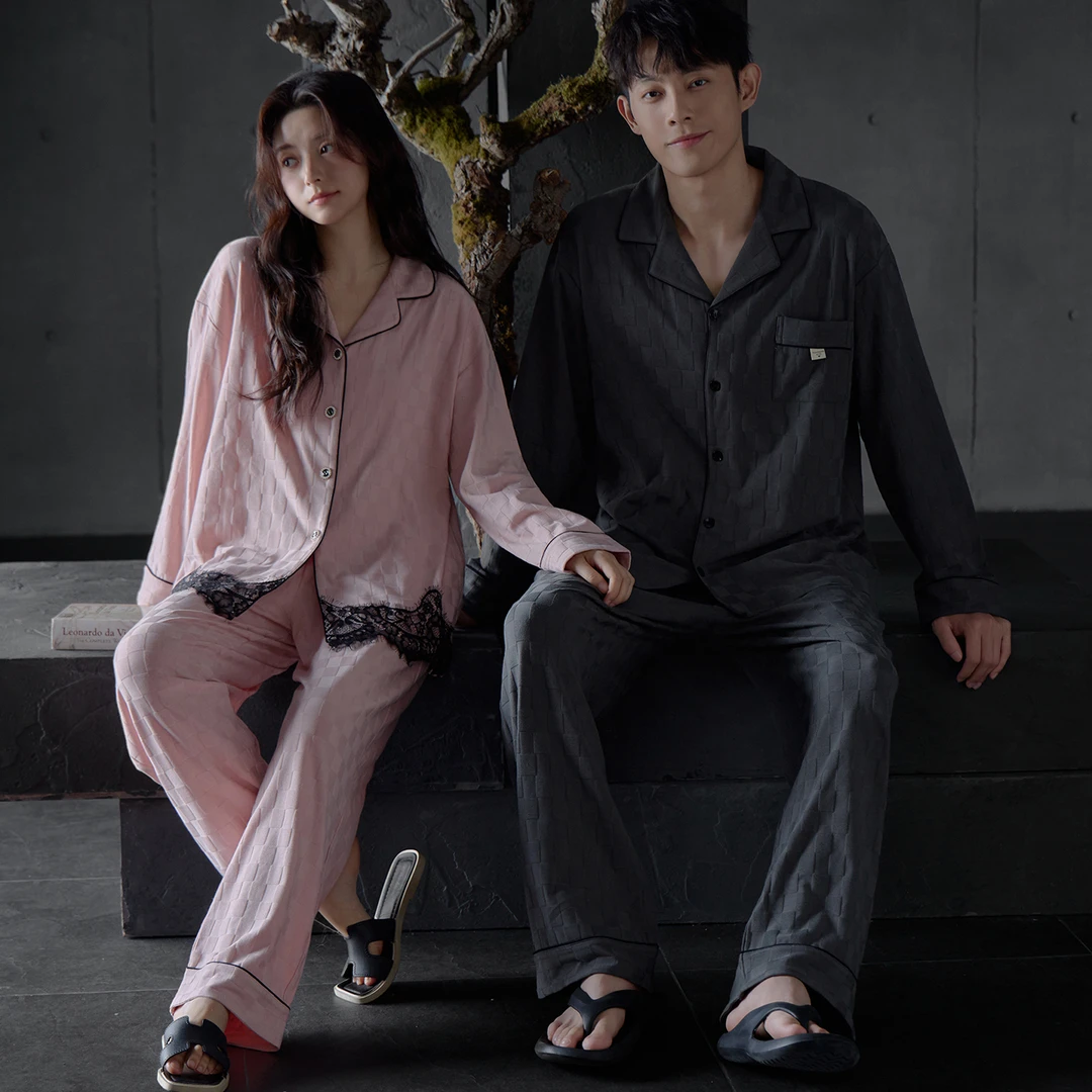高级感情侣睡衣纯棉春秋季开衫宽松休闲高档男女士家居服套装秋天