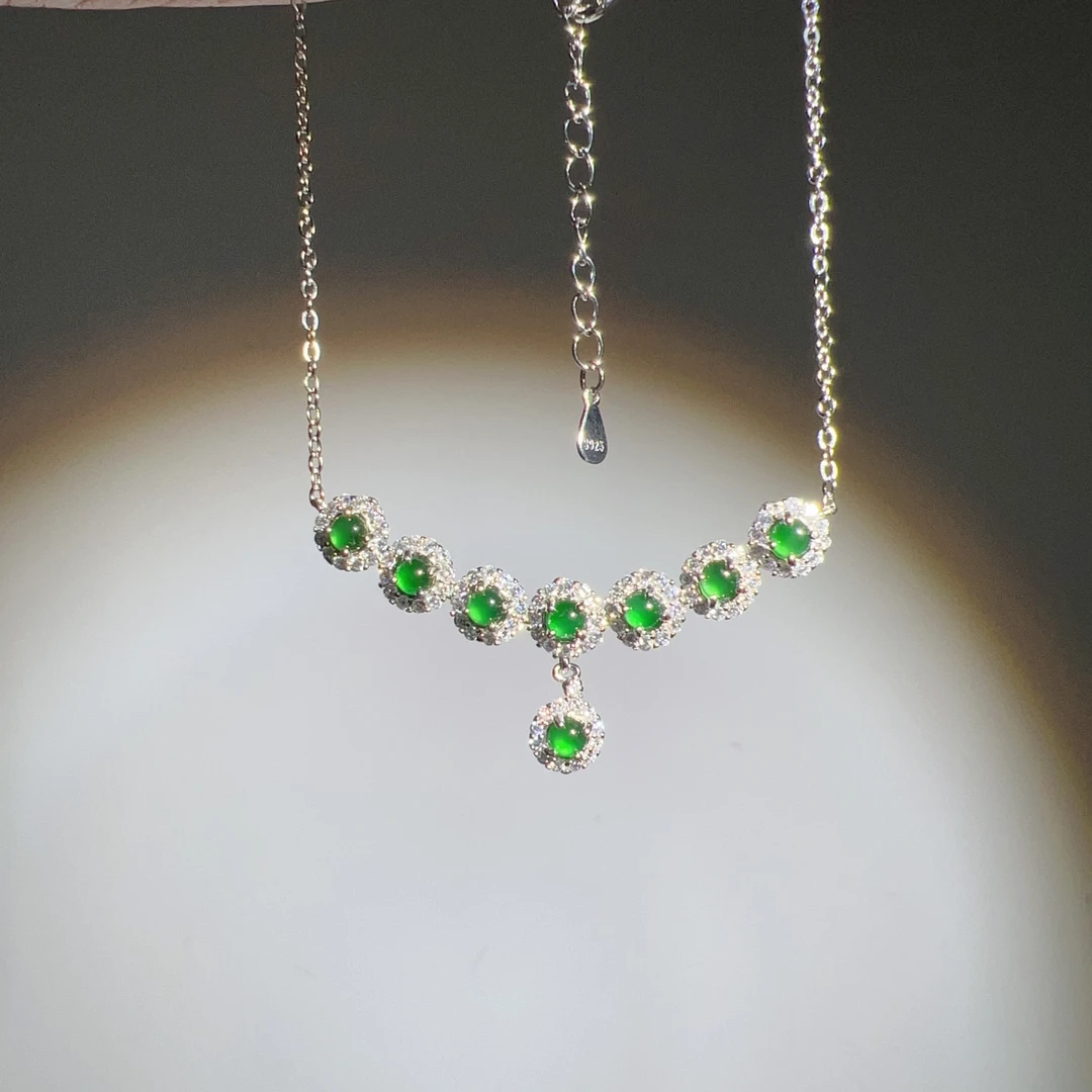 S925银天然翡翠项链长45+3cm微笑款多样性发一