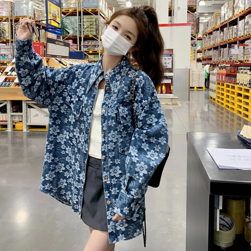 提花设计感牛仔外套女2025年早春新款韩系小个子宽松百搭洋气上衣