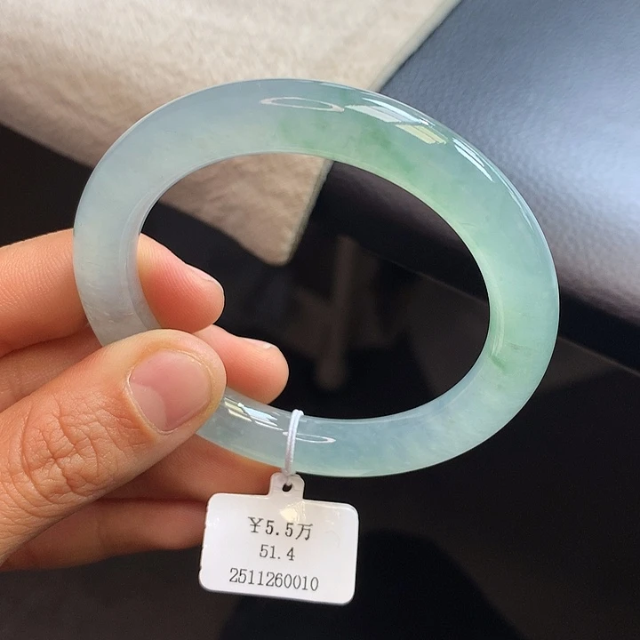 未镶嵌手镯翡翠52冰晴绿飘花圆条