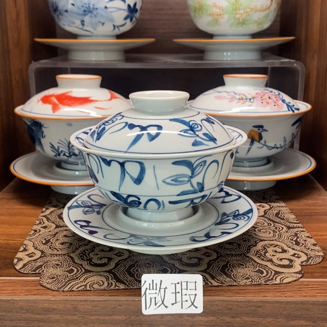 釉下手绘茶具微瑕手工绘制