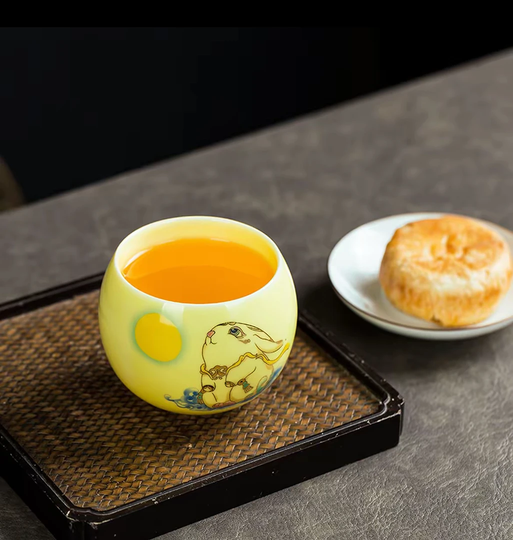 【闪购链接】玉兔望月龙蛋玉兔造型主人杯陶瓷功夫茶具品茗杯