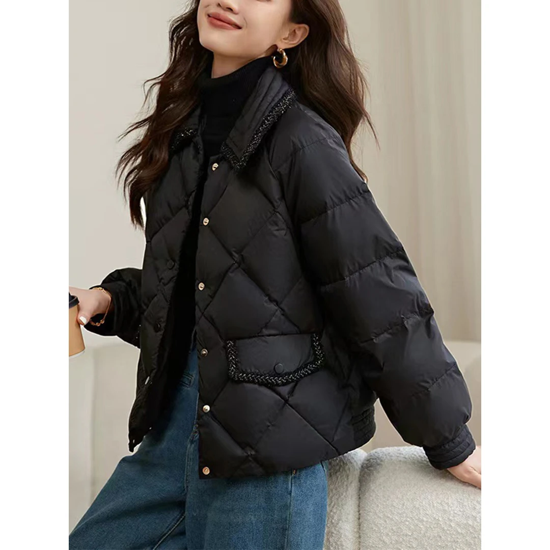 菱格短款休闲棉服女冬季小个子宽松轻薄棉衣外套女2025年新款棉袄