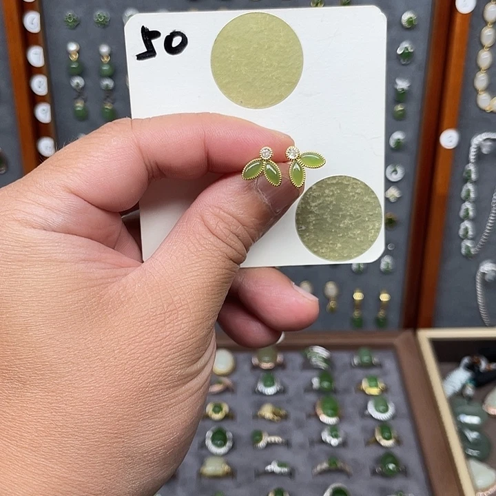 和田玉银S925镶嵌耳饰和田玉50