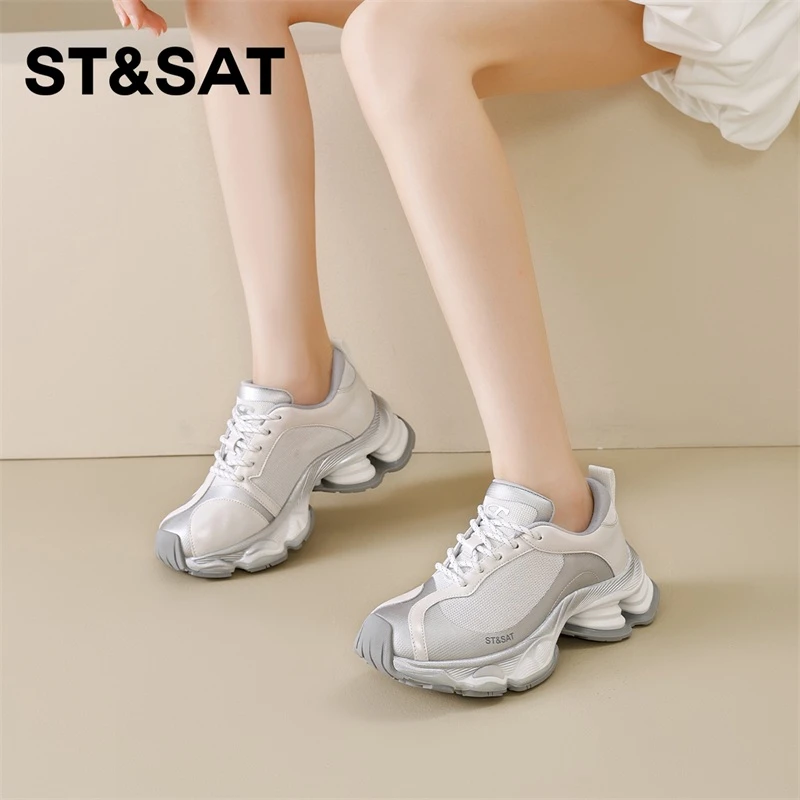星期六老爹鞋女鞋2025夏季新款网面透气运动鞋厚底增高舒适休闲鞋