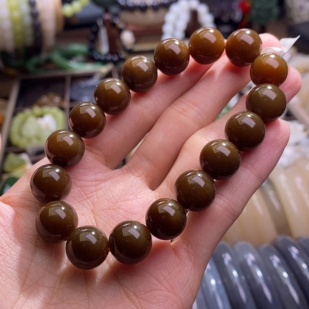 颈饰未镶嵌和田玉且末糖手串12MM