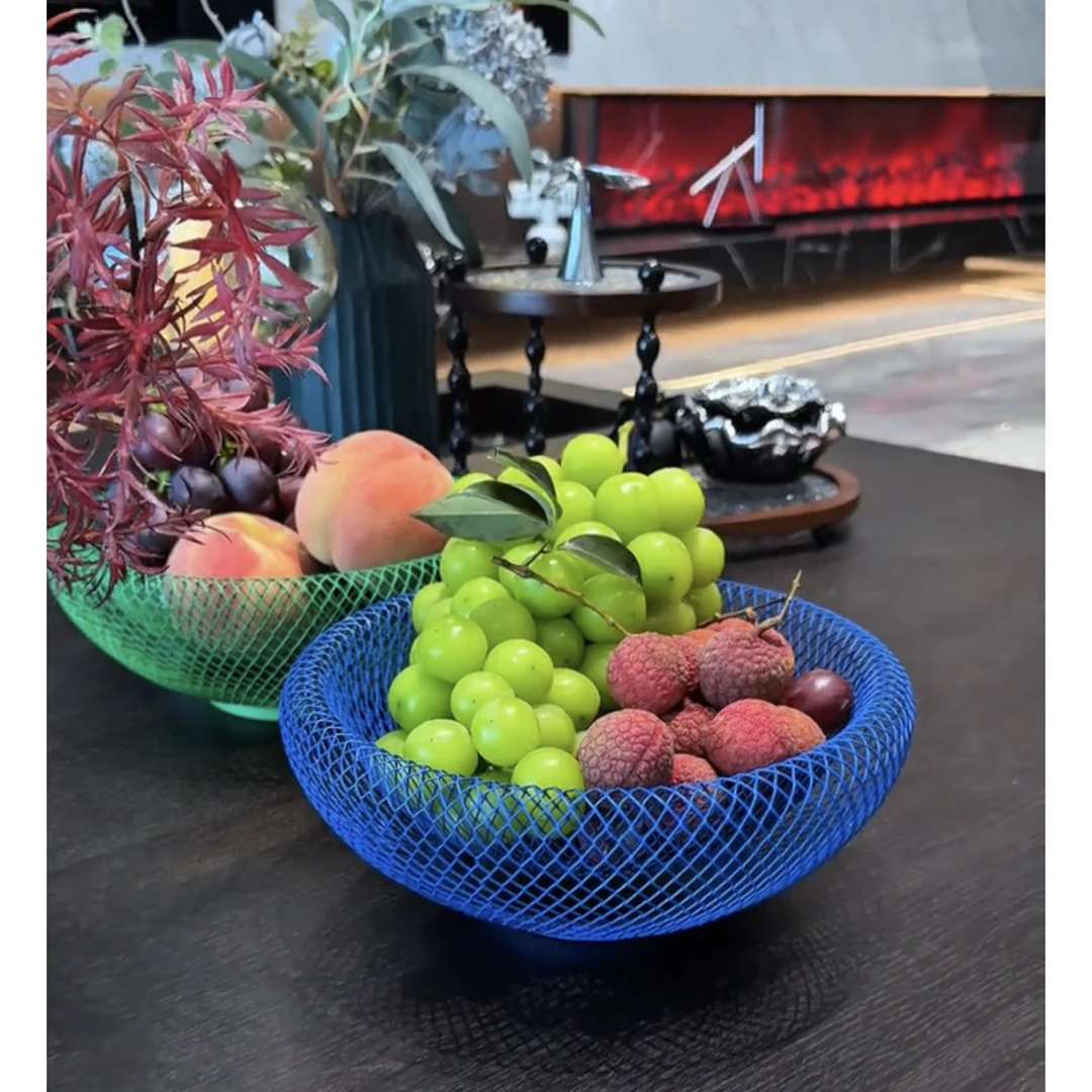 北欧INS风创意手工现代铁艺鸟巢网状收纳盘茶几零食筐果盘水果篮