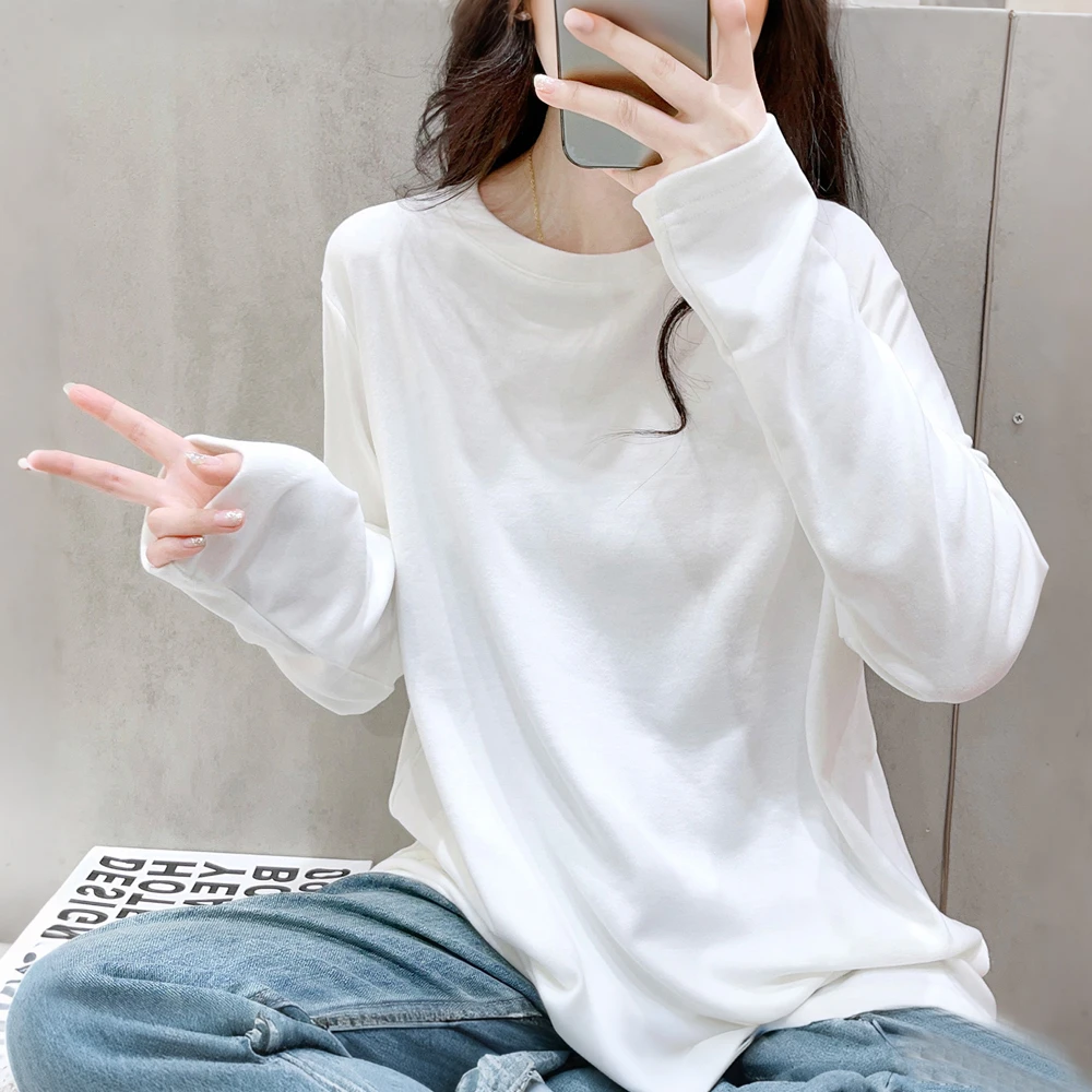 双面磨毛德绒打底衫秋冬纯色圆领套头新款长袖减龄复古百搭T恤女