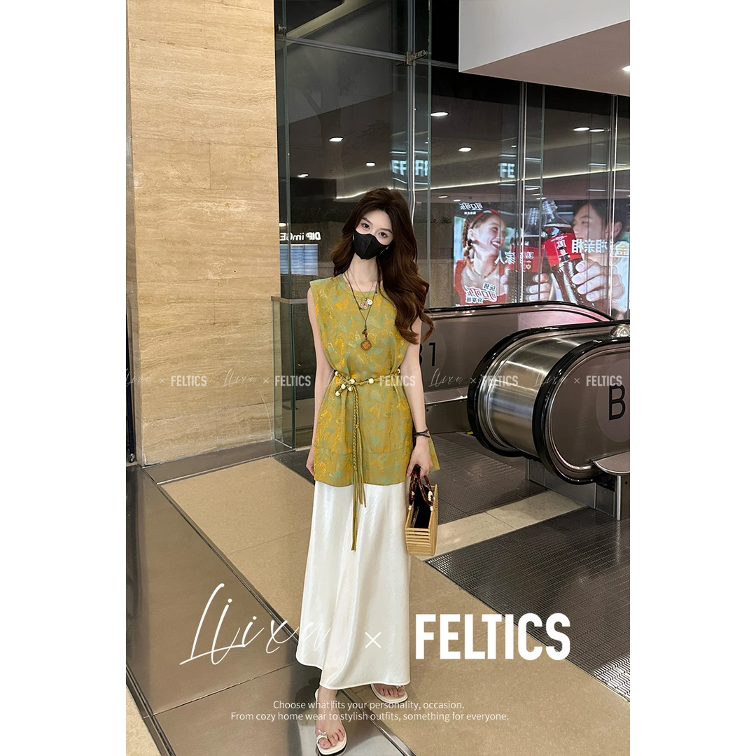 【魚文文】轻奢高级新中式马甲背心半裙套装三件套F52NTZ159