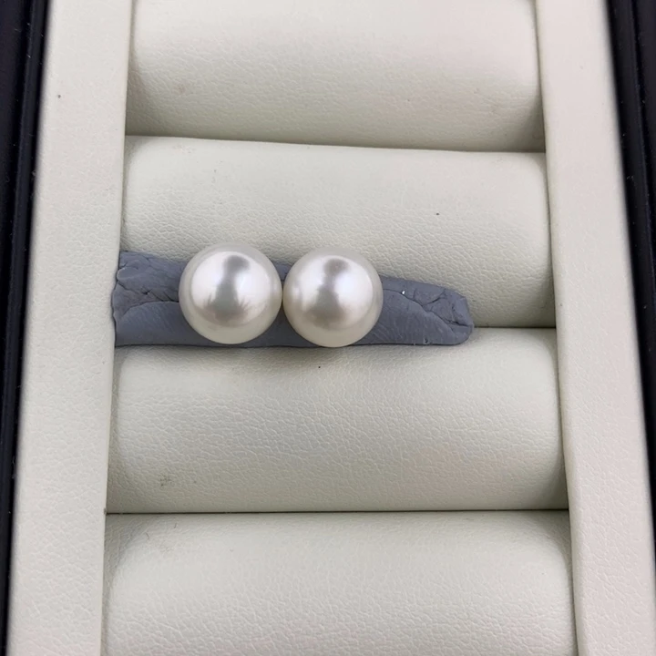 未镶嵌海水珍珠耳饰10-11mm澳白正圆对珠153