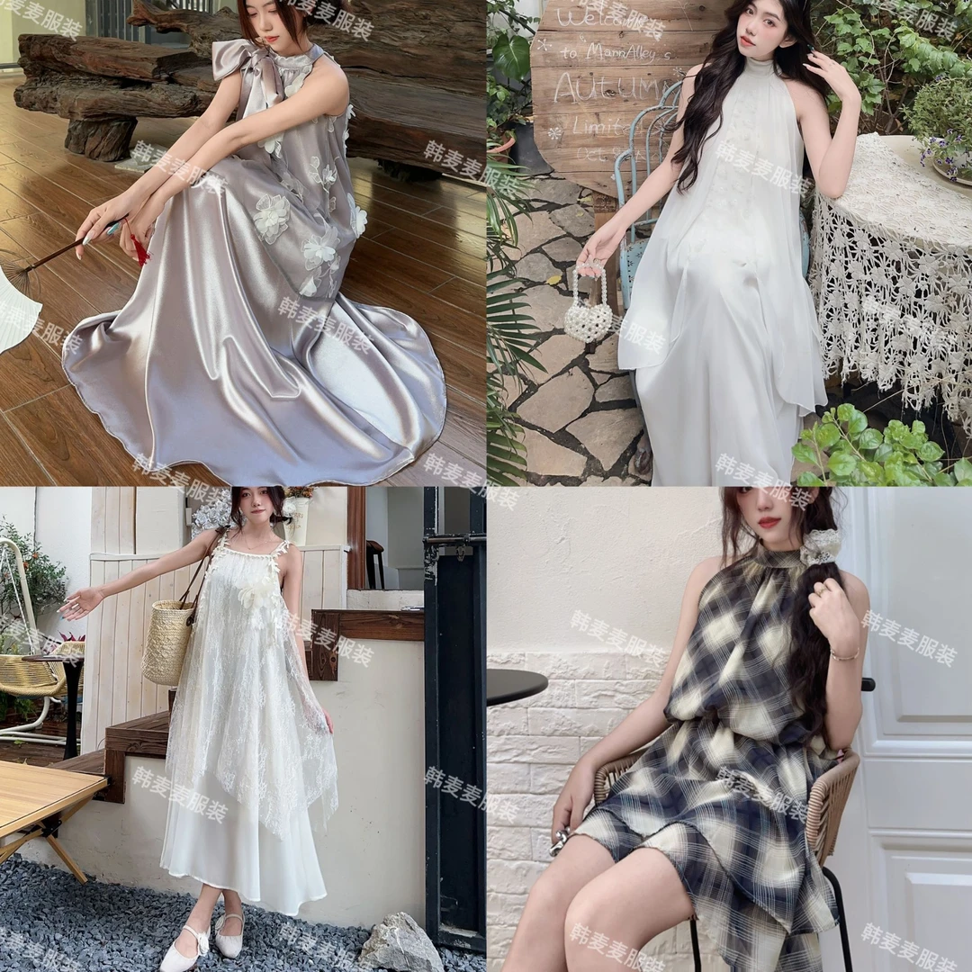 【D301~D400】浪漫法式初恋挂脖连衣裙女夏宽松气质绝美温柔初恋