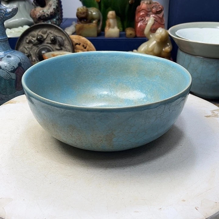 随***缘摆件汝窑冰山纹碗摆件