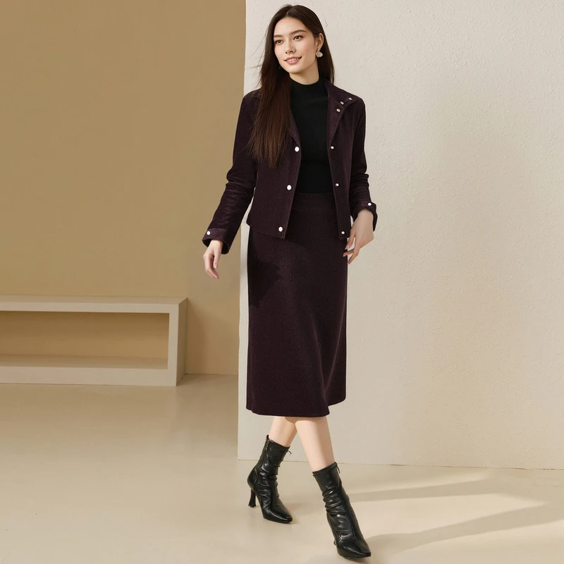 爱朴大码女装2025年冬季时尚气质显瘦高端保暖加绒套装23467AB