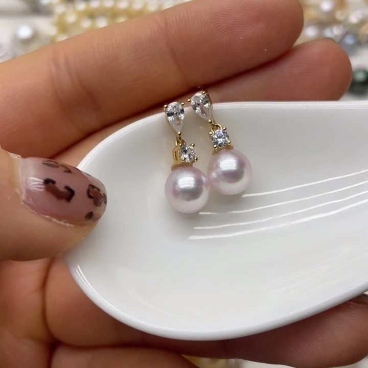 海水珍珠耳饰银S925镶嵌