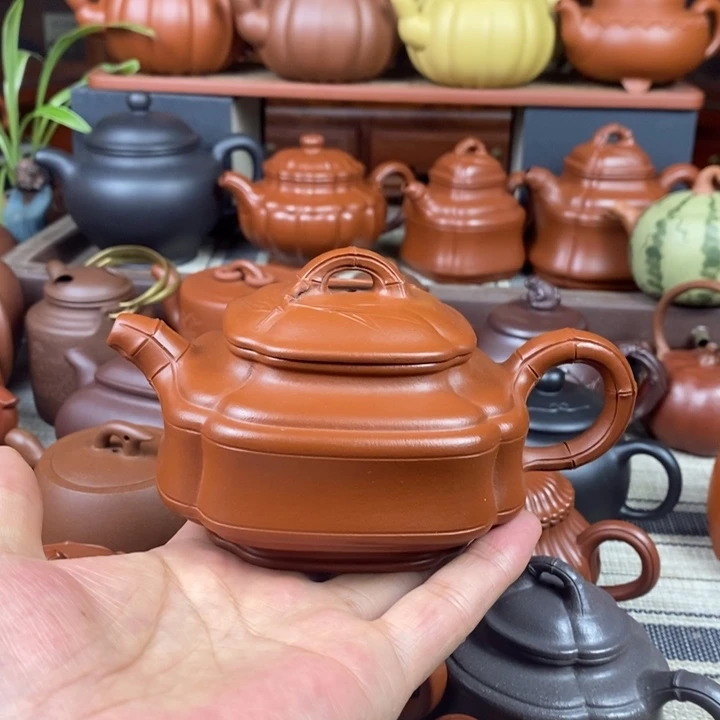 茶壶紫砂四方竹鼓330cc原矿赵庄朱泥特价