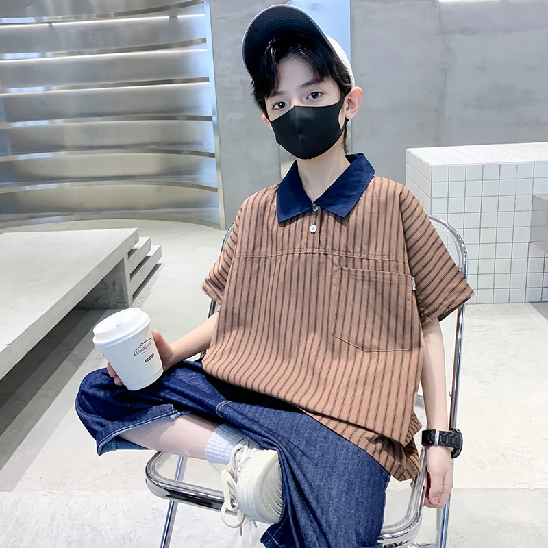 男童夏装Polo衫儿童夏季短袖T恤2025新款中大童条纹半袖男孩体恤