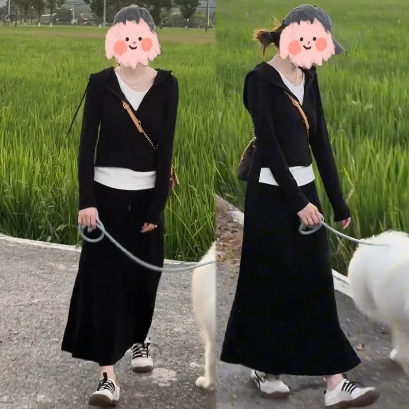 减龄穿搭一整套女2025年早秋新款韩系时尚连帽卫衣配半身裙两件套