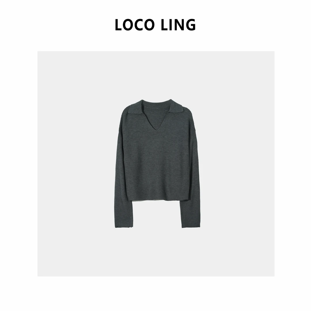 LOCO LING告白 极简松弛含羊毛翻领短款针织上衣LOMY36