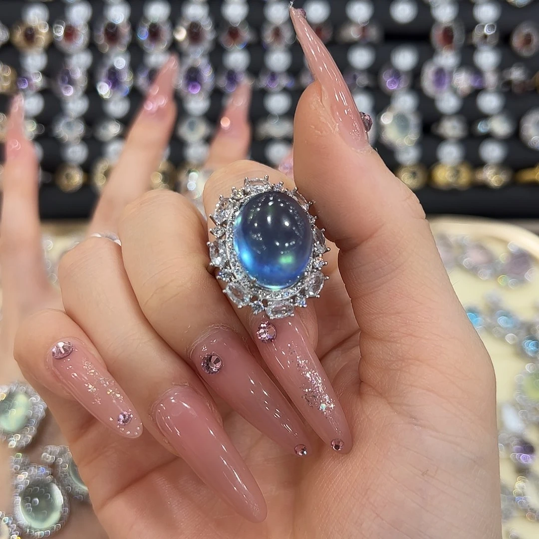 海蓝宝石戒圈银S925镶嵌阿**