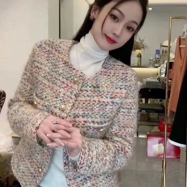 (运费险)彩色粗花呢小香风女2025秋冬上衣新款法式气质短款外套