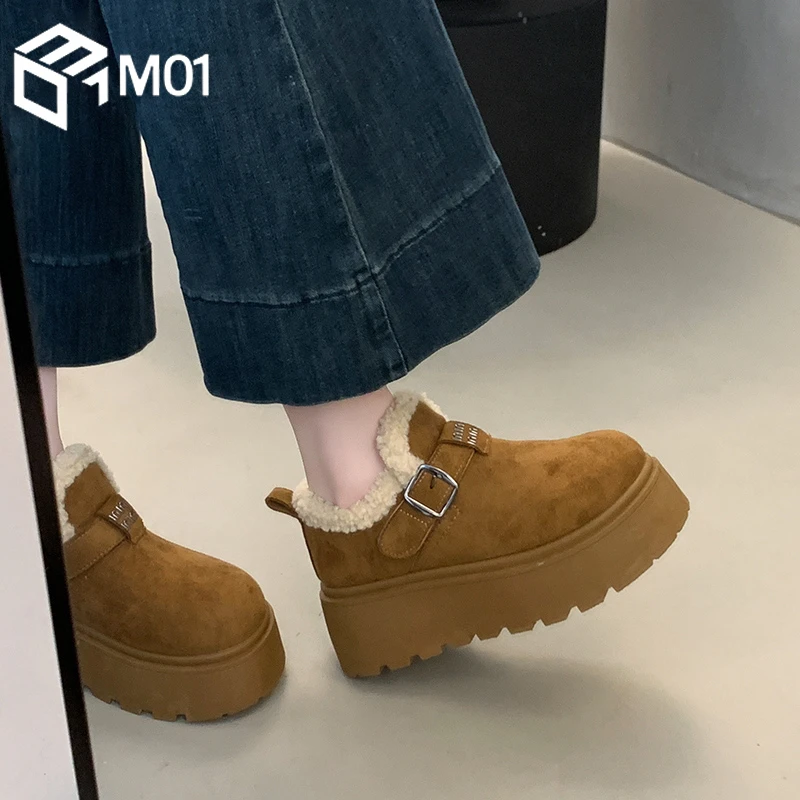 M01厚底加绒保暖雪地靴女款2025秋冬季新款复古休闲时尚勃肯棉鞋