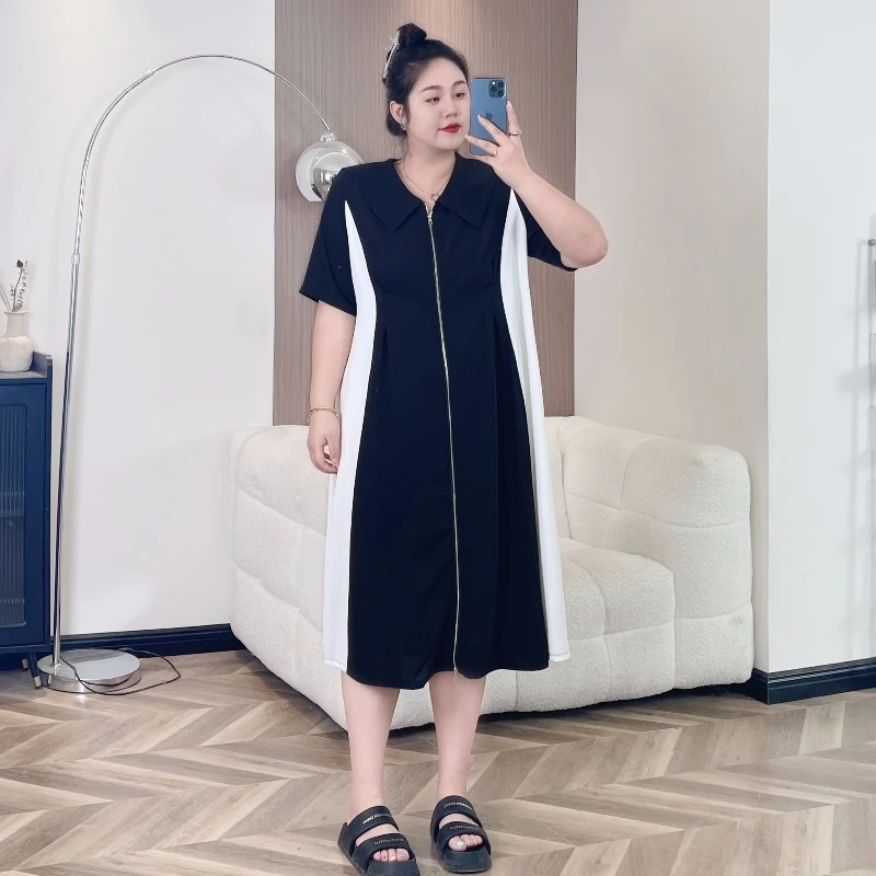 断码捡漏~松弛老钱 / 收腰修容撞色长裙11100夏季新款200斤胖mm