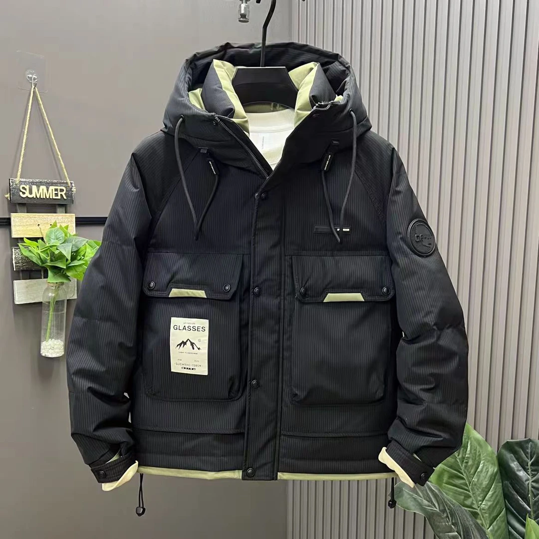 聪哥推荐，冬季拼色连帽情侣款羽绒服8315