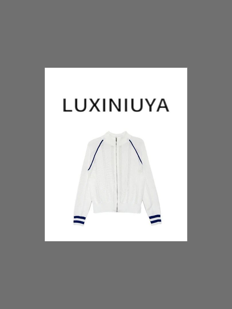 【LUXINIUYA】羊毛混纺竖条纹拉链上衣外套#QDS057