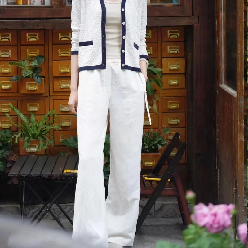 腿长两米！有长度的桑蚕丝亚麻直筒裤！可以搭配一切单品的白裤子