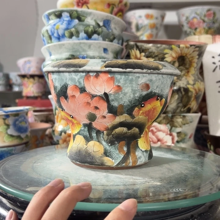 景德镇手绘花盆满38包邮偏远地区除外