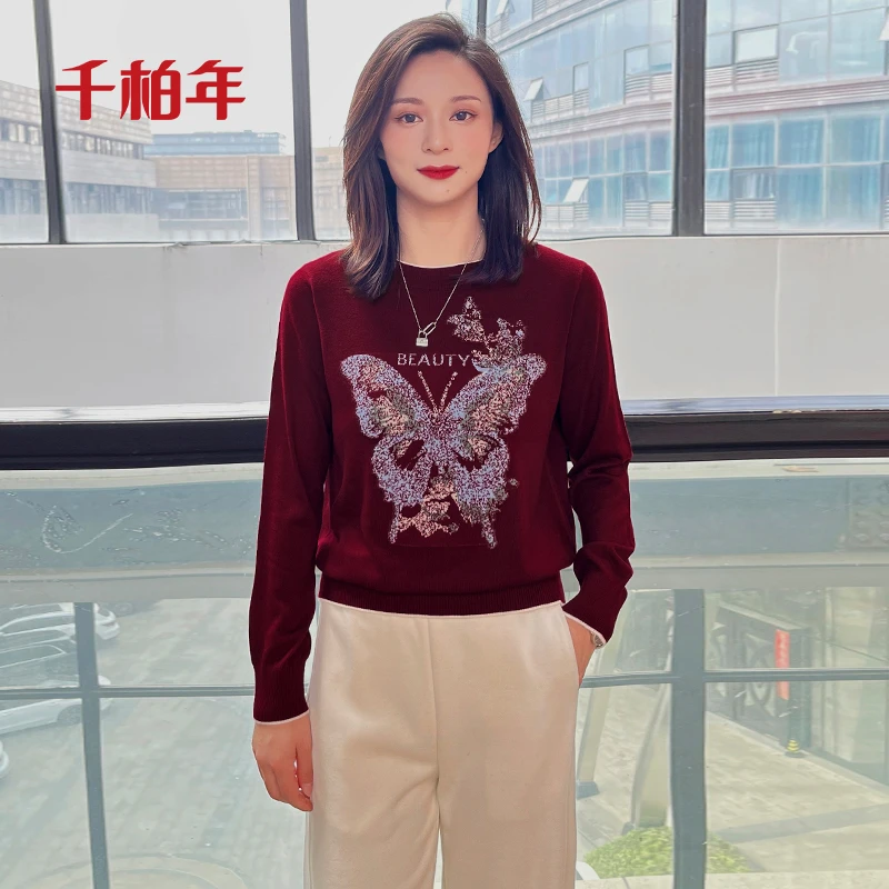 千柏年【翩翩蝴蝶仙】蝴蝶刺绣质感时尚针织羊毛衫-C731