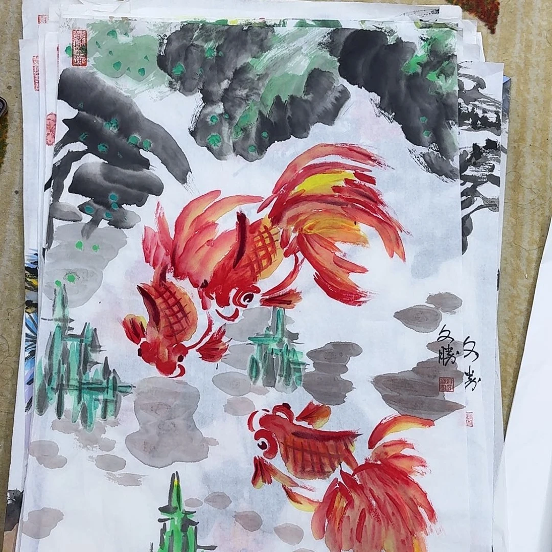 国画四尺三开手绘做哦