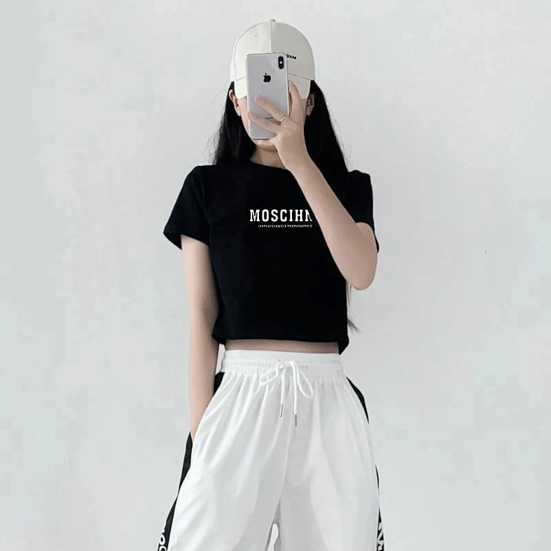 短袖爵士上衣女薄款高腰露脐短款小个子运动健身学生休闲辣妹上衣