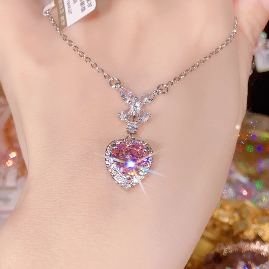 ★上新女神爱心吊坠限量版灵动百搭轻奢坠链气质冰花切帕帕拉洽粉