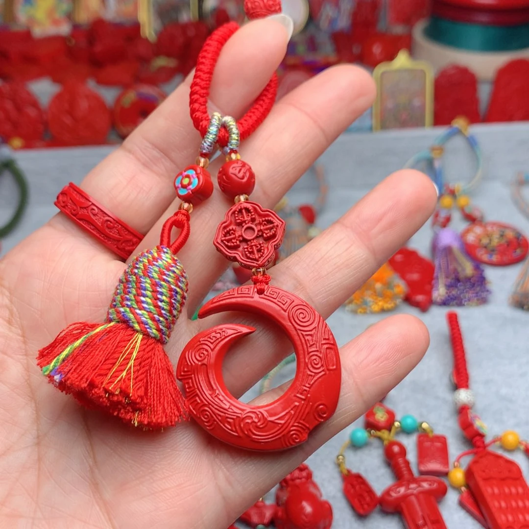 天然辰砂工艺品朱砂钥匙扣包包挂